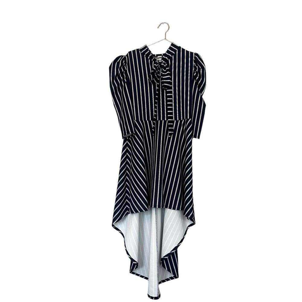 Sexy Diva high low striped tie at neck puff sleeve dress size 1XL